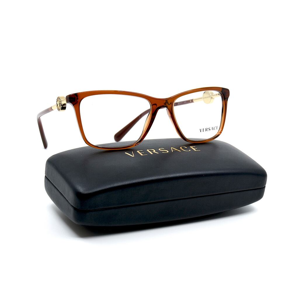NEW VERSACE VE3299B 5324 TRANSPARENT BROWN AUTHENTIC EYEGLASSES FRAME